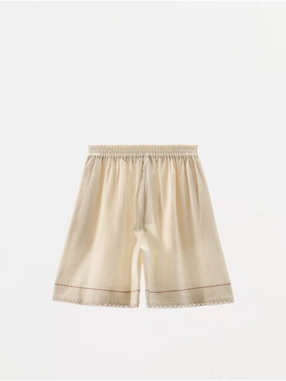 Zara Cream Elastic-Waist Lace-Trim Linen Bermuda Short
